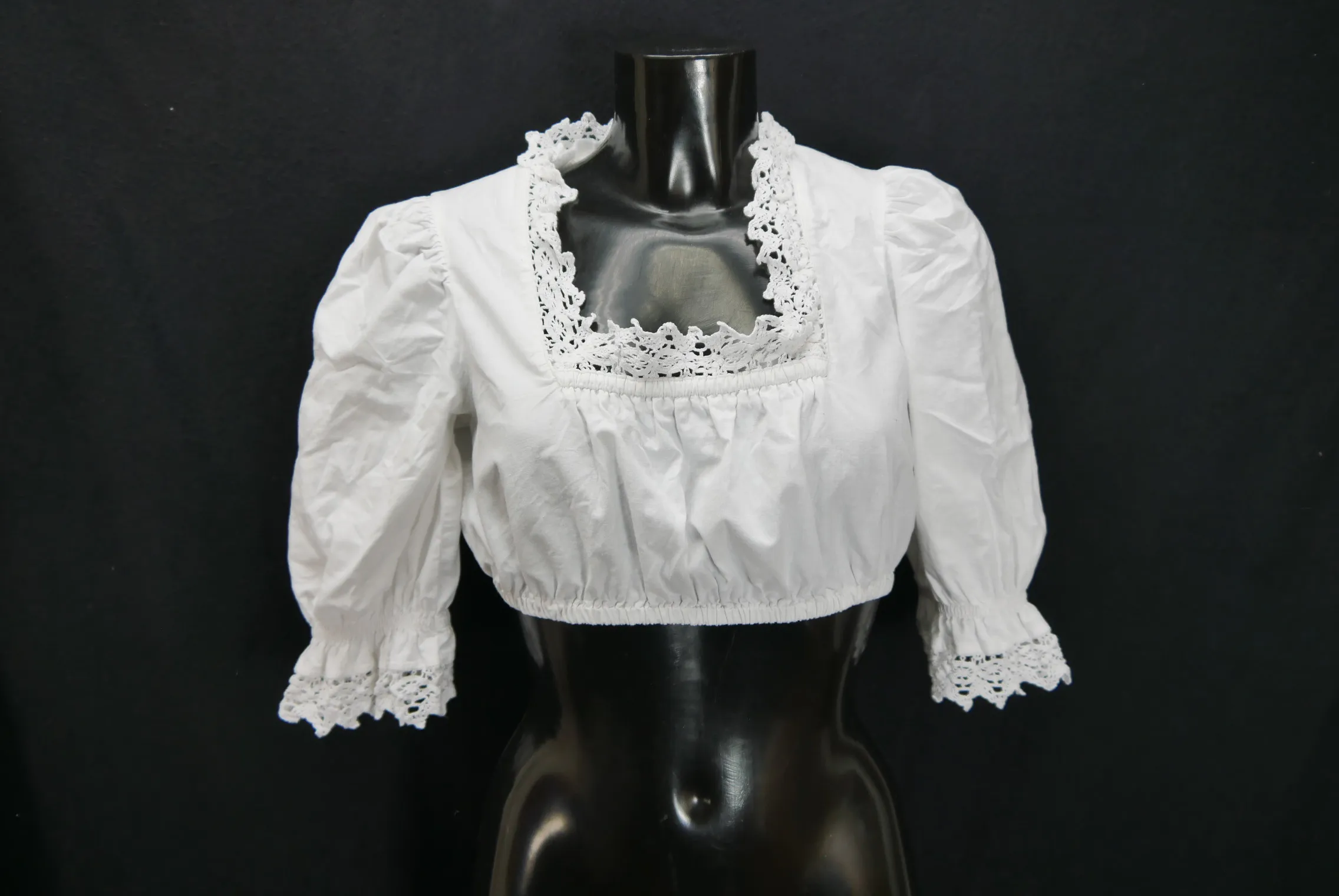 Gr.38 Dirndlbluse weiß Bluse für Dirndl Alphorn Baumwolle mit Spitze B10737