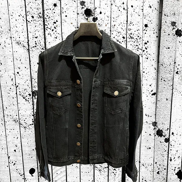 Punk-Mode Old-washed Jeansjacke für Herren  mit Totenkopf-Aufdruck Langen und Stehkragen